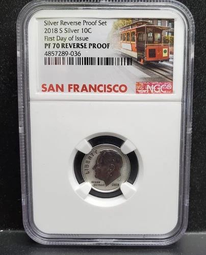 2018-S 10c Reverse Proof Set-NGC Roosevelt Dime Reverse PF70 First Day Issue