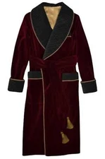 Men Burgundy Long Robes, English Bathrobe, Quilted Designer Jacket, Gift for Him