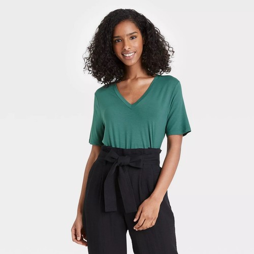 V-Neck Short Sleeve Basic Teal 