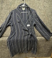 The Masai Clothing Co Cardigan Women  s Blue Gray Striped Side Tie Long Sleeve XL