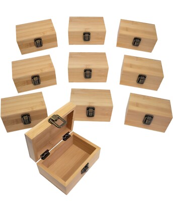 Set Of 10  Bamboo Wooden Box - Wood Keepsake Box With Hinged Lid