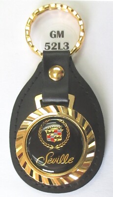 Black Cadillac SEVILLE #52L3 Royal Classic Gold Tone Leather Key Ring