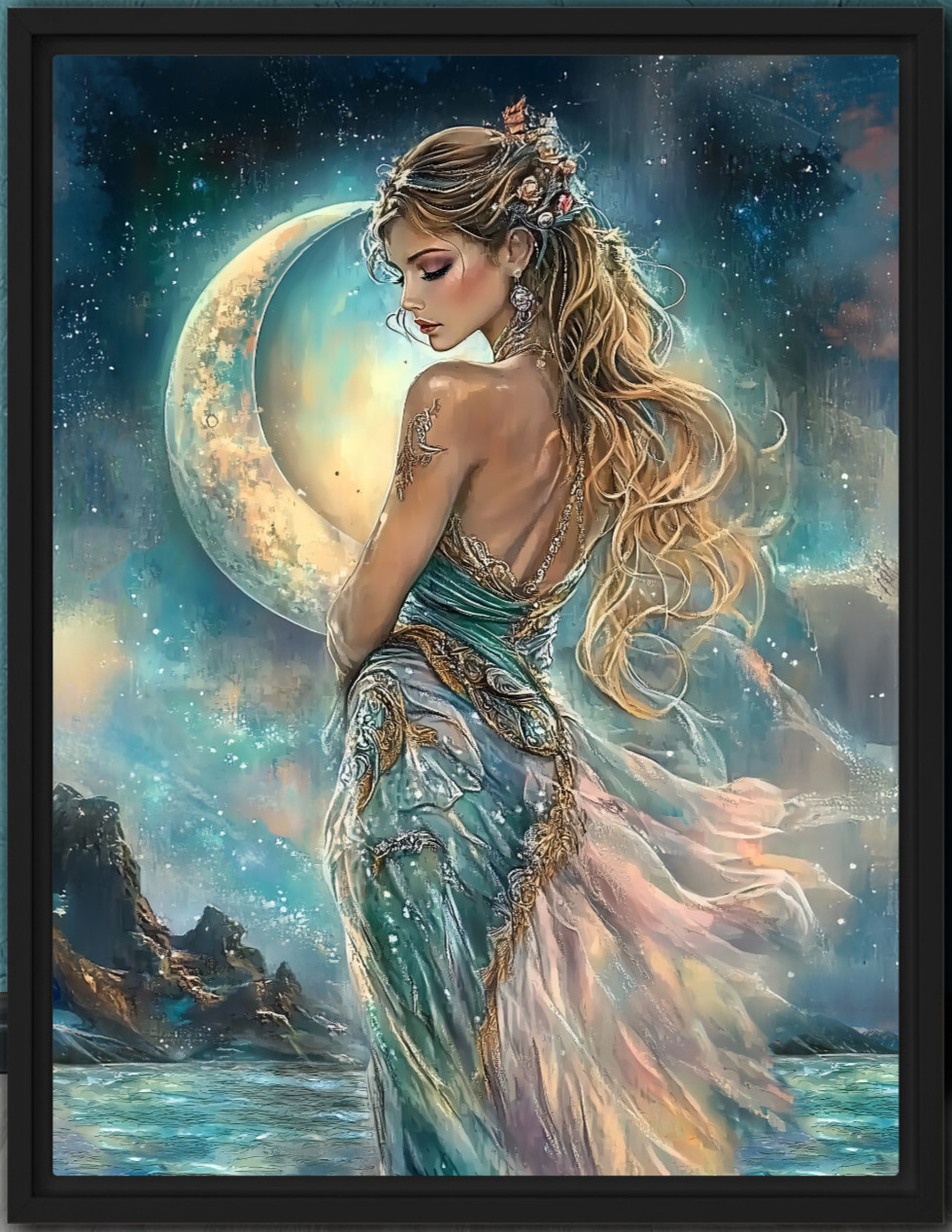 Selene, Greek Moon Goddess Fine Art Print #3 Canvas Frame, Dark Fantasy Wall Art