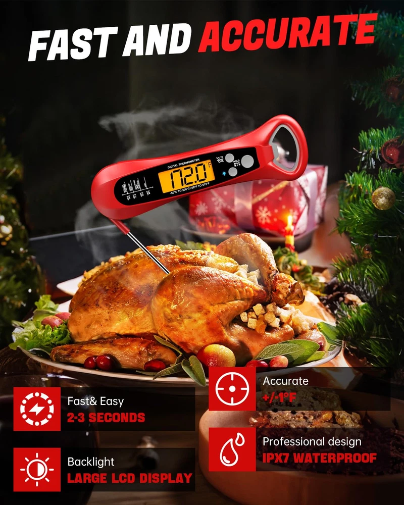 Meat Thermometer Digital, Instant Read Meat Thermometer for Grill and Cooking, W