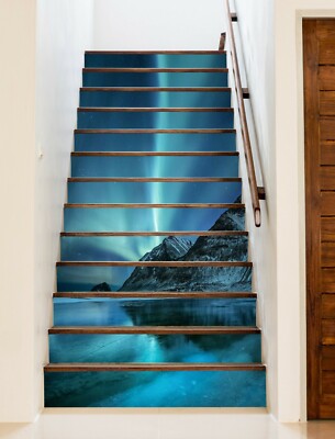 3D Aurora Blue ZHU742 Stair Risers Decoration Photo Mural Vinyl Wallpaper Amy