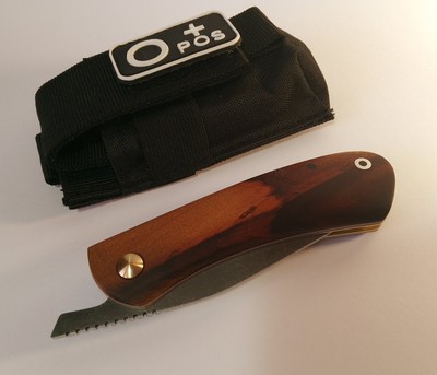 75CR1 steel Friction folder pocketknife with mopane handle and sheath