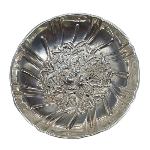 S Kirk & Son Solid Sterling Silver Footed Bowl Repousse Fruit Floral 431