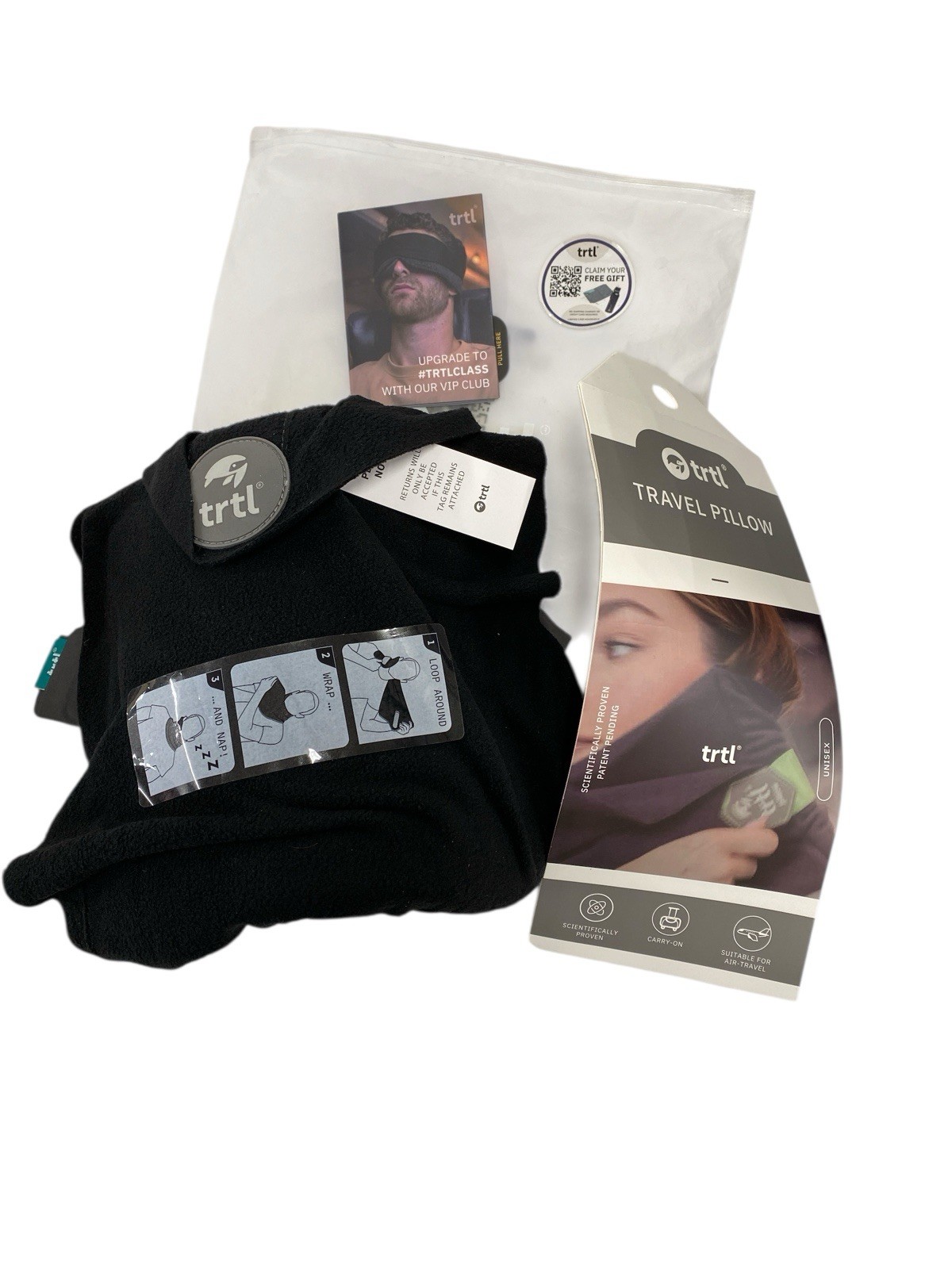 Trtl Super Soft Travel Neck Support Pillow - black with bag 