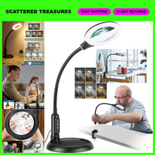12X LED Magnifying Glass with Light Stand, Real Glass, 5 Color Modes, Dimmable