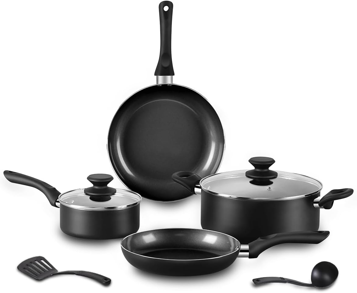 8Pcs Black Ceramic Cookware Set Nonstick Pots and Pans for Kitchen