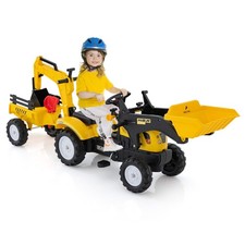 3 in 1 Kids Ride On Excavator Pedal Car with Detachable Trailer 6 Wheels Yellow