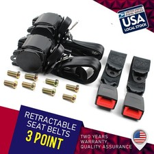 Black 3 Point Retractable Seat Belt 2pc Set For Driver And Passenger Side New