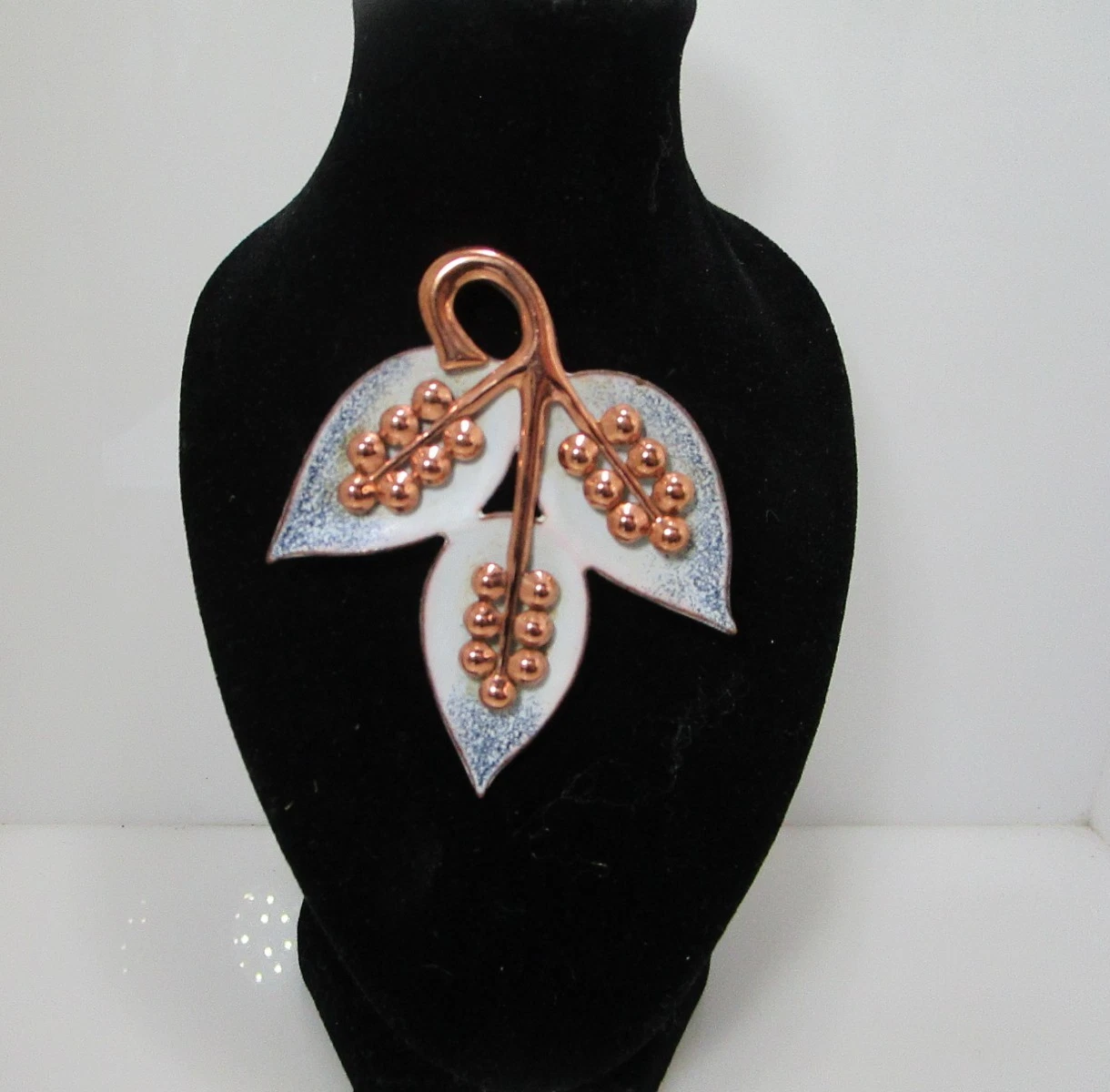 White Enamel Leaf Copper MCM Renoir Style Unsigned Pin