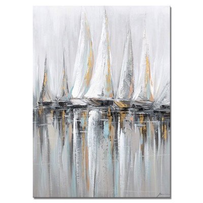Yihui Arts Sailing Boat Canvas Wall Art Textured - Coastal Oil Painting