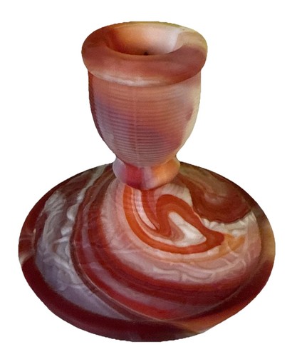 Imperial Glass Ruby Orange White Slag Glass Rose Candlestick Cadmium Glow, 3.25”