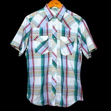 VTG Lee Western Shirt Size Large Plaid Short Sleeve Pearl Snap Cowboy Rodeo