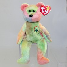 TY Beanie Baby - PEACE the Ty-Dyed Bear Green/Pink  8.5 inch  MWMT 