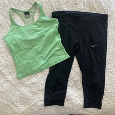 Women's Nike Dri-Fit Cropped Leggings  athletic Tank Top Set Outfit, Large
