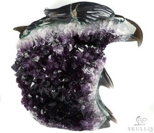 8.0 Agate Amethyst Geode Carved Crystal Eagle...