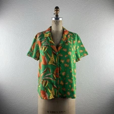 Tabitha Brown l S Novelty Leopard Fruit Linen Blend Collar Button-up Camp Shirt