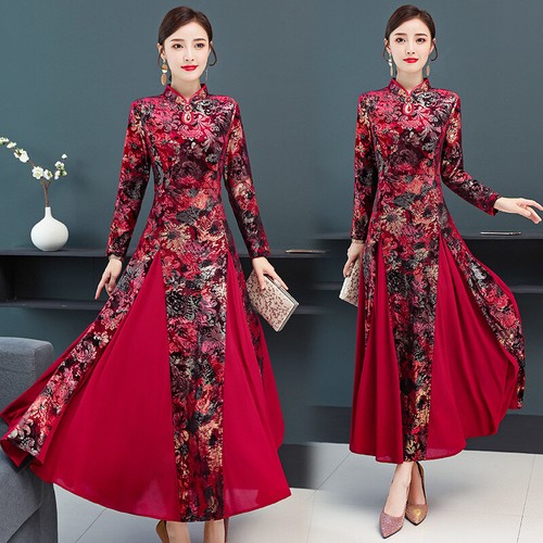 2020 Retro Chinese Qipao Long Sleeve 