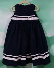 Glorimont Girls Size 4 Navy Blue White Bow And Trim Sailor Dress