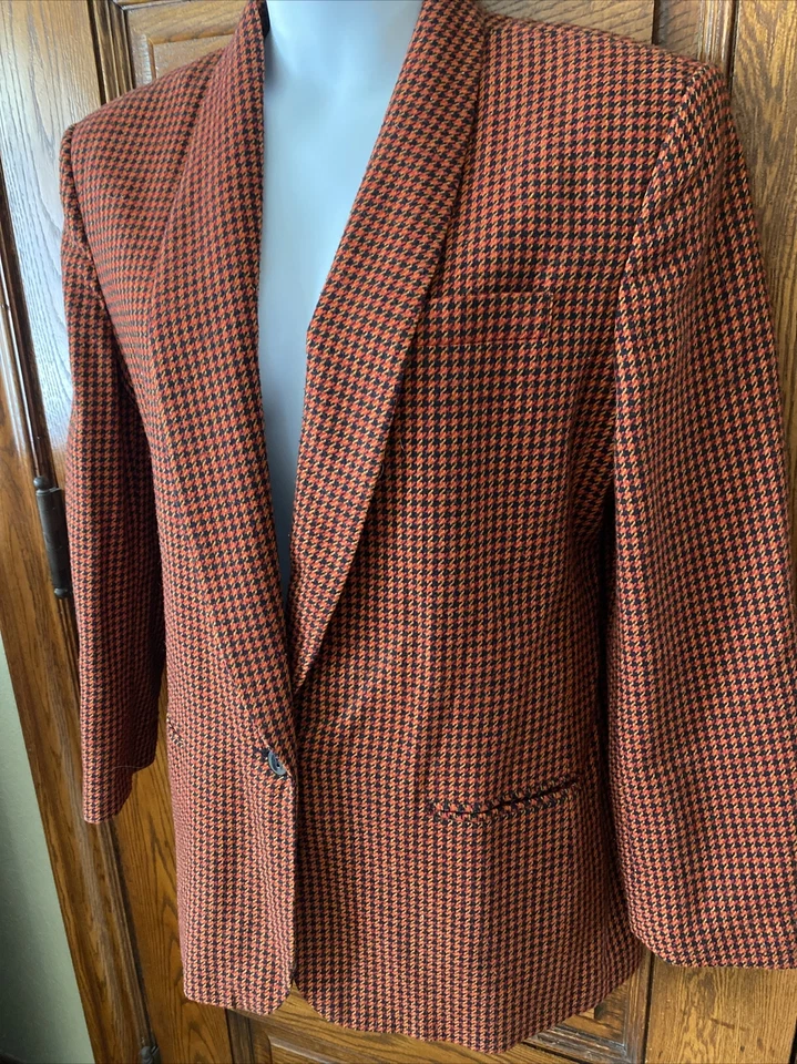 Vintage años 90!! CHAQUETA BLAZER NORTON McNAUGHTON Naranja y Negro Lana a Cuadros, 14 Foto 3 de 4
