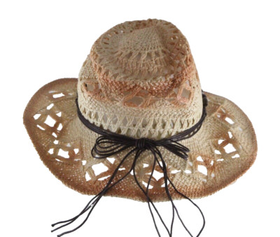 Women’s Straw Cowboy Hat Amber and Wooden Bead Western Drifter Multicolored Straw Cowboy Hat, Unique Design, Brown Leather  main image 4
