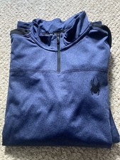 Spyder Active Mens Performance 1/4 Zip Pullover Shirt Sweatshirt Sz L Blue/Black