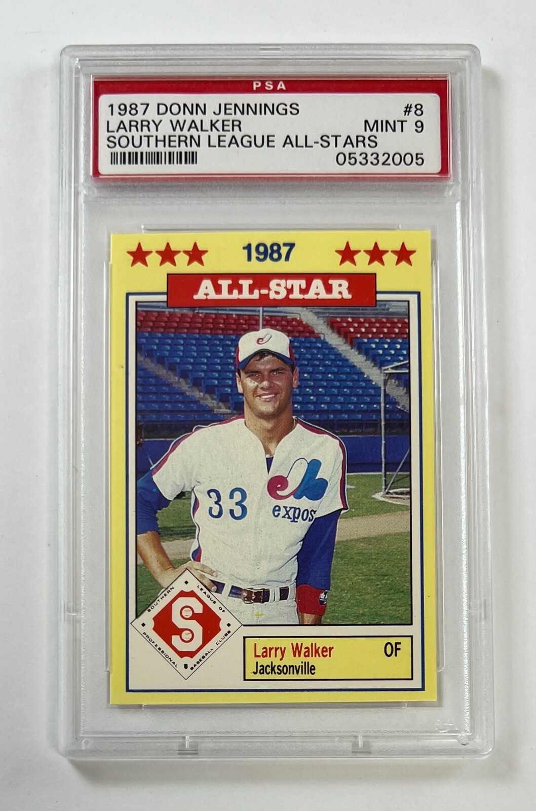 1987 Donn Jennings #8 Larry Walker Southern League All Stars PSA 9 Mint GC26-005