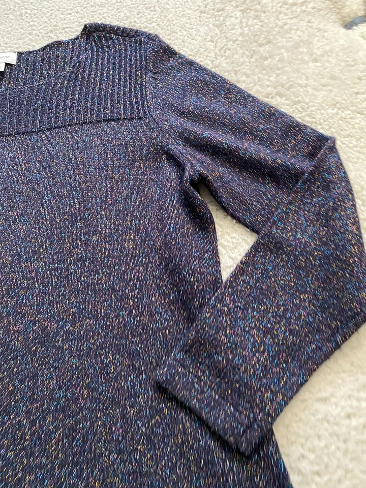 Liz Claiborne Women Glitter Long Sleeve Knit Pullover Sweatshirt Navy Size XXL - Image 3 of 4