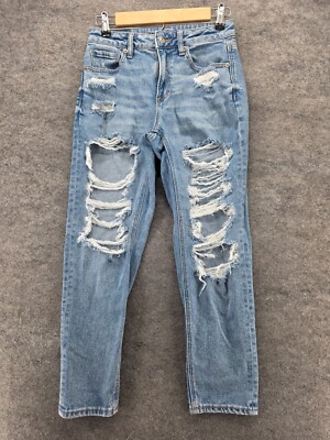 American Eagle Jeans Womens 2 Short Mom Distressed Blue Denim Mid Rise