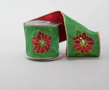 Katherine's Collection Green/ Red Ribbon Poinsettia 05-805391 NEW 4 x 5yds