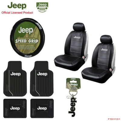 New 10pcs JEEP Elite Style Car Truck Seat Covers Floor Mats Steering Wheel Cover