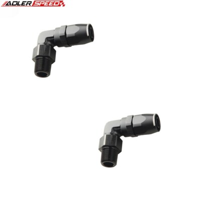 2PCS 90 Degree AN10 To 3/8'' NPT Swivel Fuel Oil Hose End Fitting Adapter Black