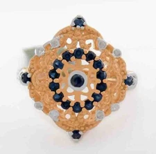 GENUINE BLUE SAPPHIRE & DIAMOND RING .925 Silver (Rose tone) - NWT - SIZE 7