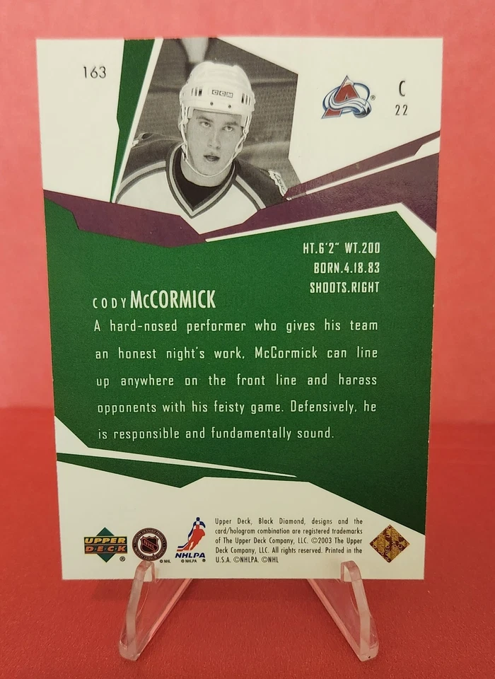 2003-04 Black Diamond Color Rookie Gems #163 Cody McCormick RC #/100 Colorado  - Image 2 of 3