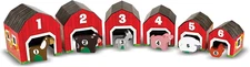 Nesting and Sorting Barns and Animals with 6 Numbered Barns and Matching Wooden 