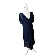 Adrianna Papell Midi Dress Slip On Sz S Chiffon Layered Butterfly Sleeved Blue