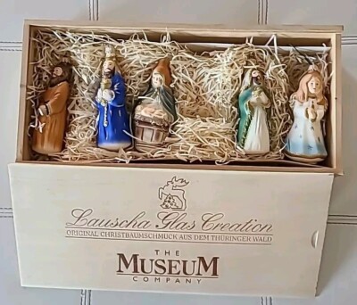 Lausch Glas Creation Germany Glass 5 Piece Nativity Ornaments In box Free Ship