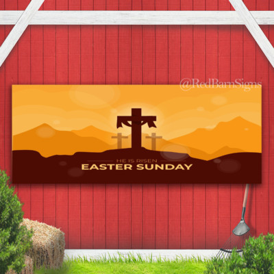 He Is Risen Easter Sunday Indoor Holy Week Palm Sunday Banner sign with grommets