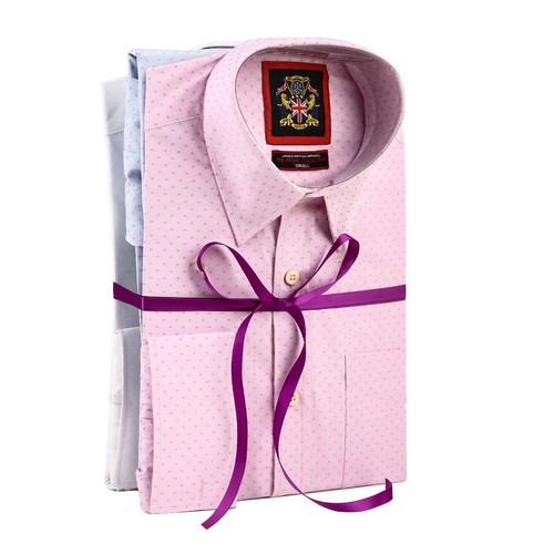 Double Cuff Tailored Mens Shirts Pack of 3 with Cufflinks. Premium Quality Jacquard Weave. Pastel Office, Wedding Colours. White, LT Pink, Sky Blue.