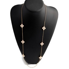 Auth NEW Tory Burch GOLD Rope Clover Swarovski Imitation Pearl Necklace Rt 258