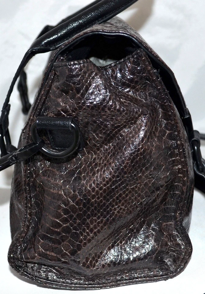 BCB Generation Brown Snake Embossed Faux Leather Satchel with Cross Body Strap - Image 4 of 4