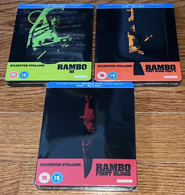 Rambo First Blood Part 1 2 3 Bluray UK Steelbook (Region B) NEW x3