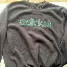 Vintage Adidas Sweatshirt Mens XL Black Crewneck Fleece Spell Out Warm Up - XL