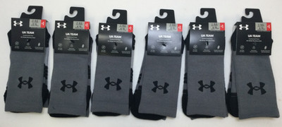 UA Team Cushioned Crew Socks, M 7-8.5, W 6-10, Graphite (6PK)