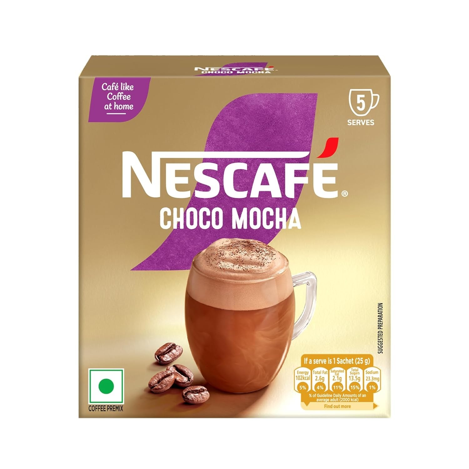 Nescafé Choco Mocha | Café en casa tipo café 125 G (5 sobres x 25 G)