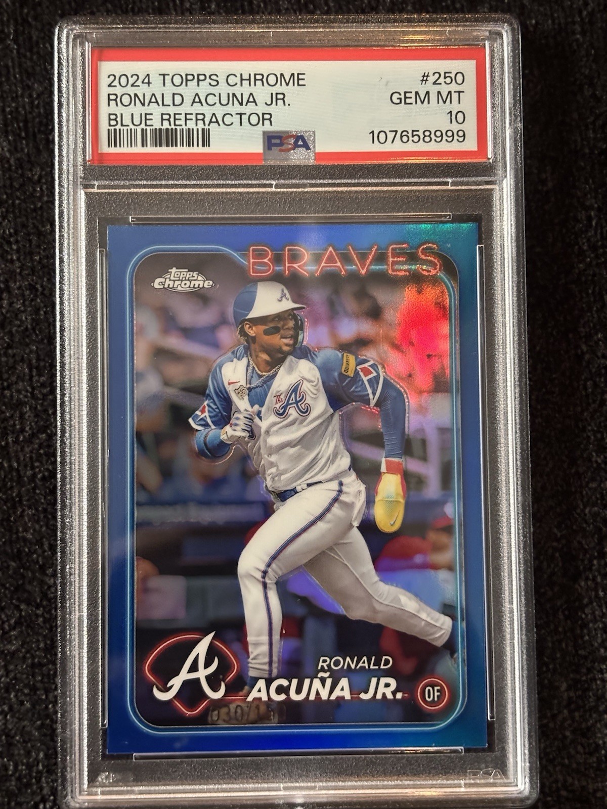 Ronald Acuna Jr. 2024 Topps Chrome Blue Refractor Color Match 30/150 Braves #250