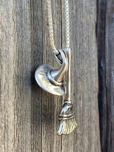1pc Gothic Witch Hat Broomstick Pendant Necklace Halloween Jewelry Gift - product listing photo